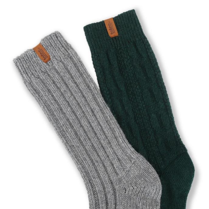 totes toasties® Mens Chunky Thermal Wool Blend Slipper Socks (Twin Pack) Grey / Green Extra Image 5